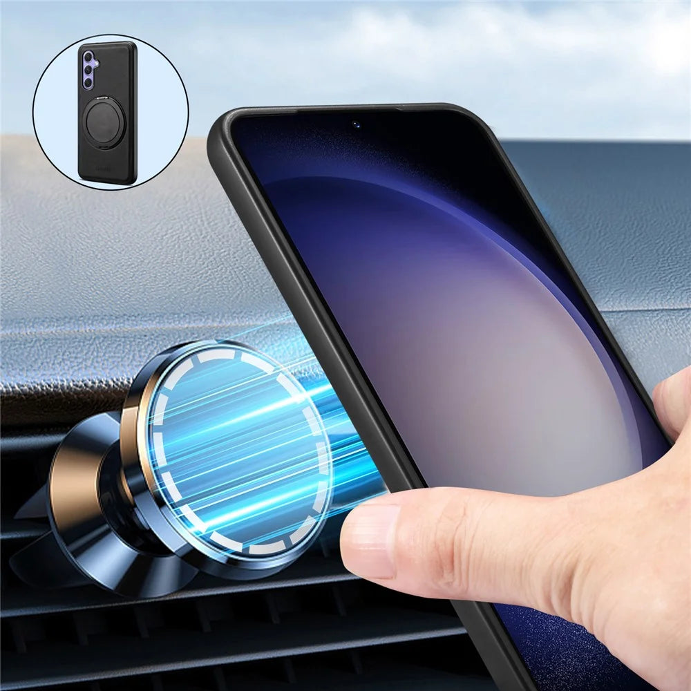 DENIOR A14 For Samsung Galaxy A35 5G Magnetic Case Rotary Kickstand Leather PC TPU Phone Cover - Black - 6