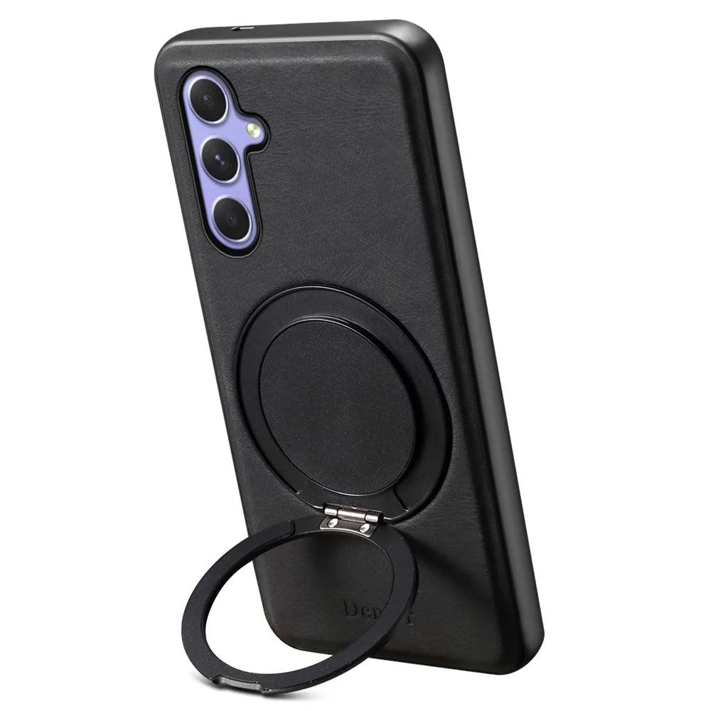 DENIOR A14 For Samsung Galaxy A55 5G Magnetic Case Rotary Kickstand Leather PC TPU Phone Cover - Black - 2