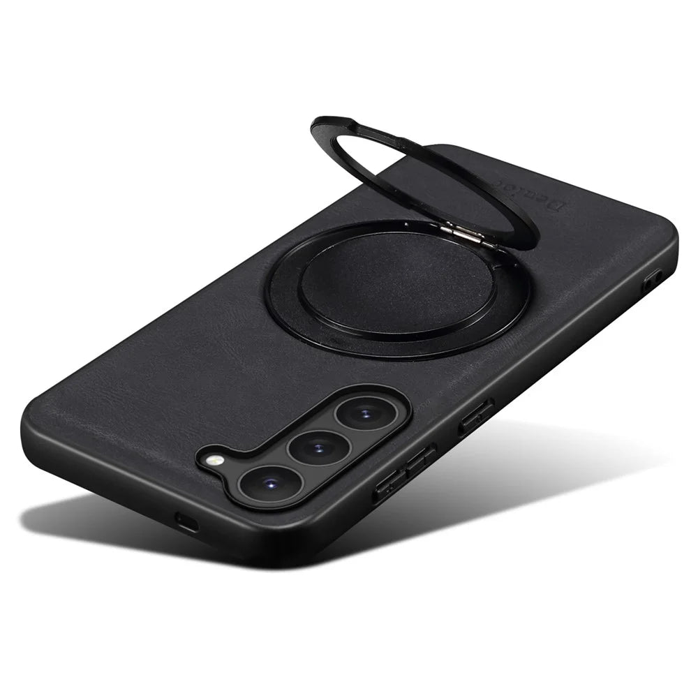 DENIOR A14 For Samsung Galaxy S23 Magnetic Case Rotary Kickstand Leather PC TPU Phone Cover - Black - 4