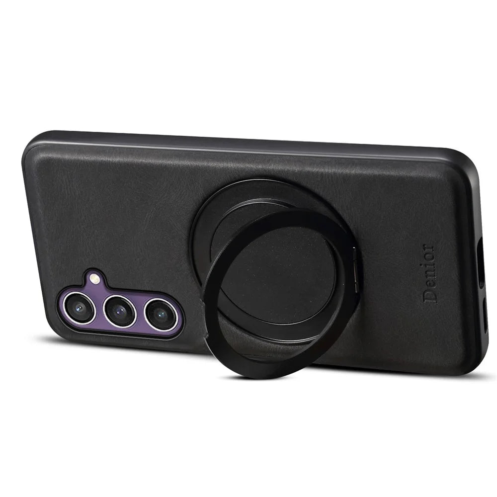 DENIOR A14 For Samsung Galaxy S23 FE Magnetic Case Rotary Kickstand Leather PC TPU Phone Cover - Black - 3