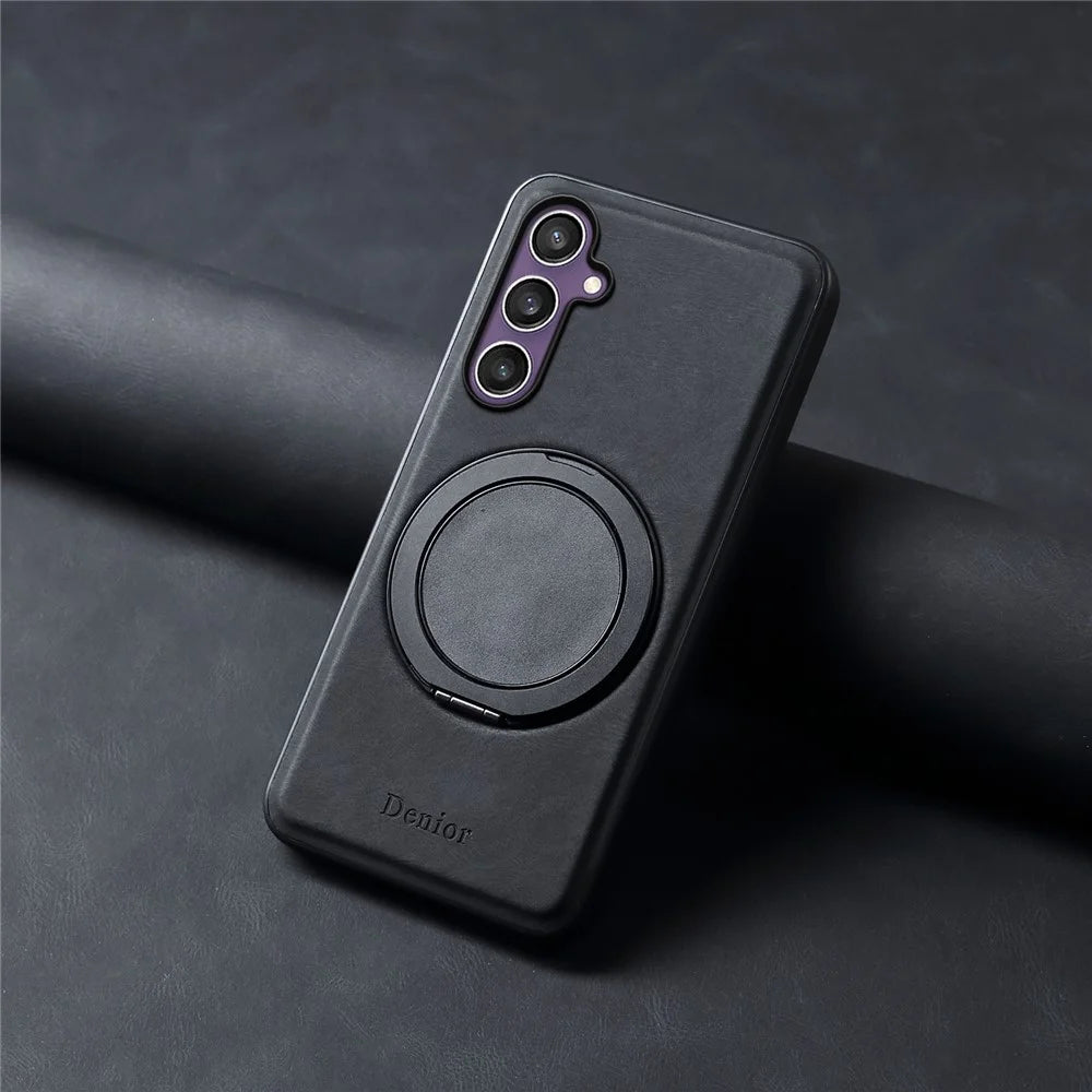 DENIOR A14 For Samsung Galaxy S23 FE Magnetic Case Rotary Kickstand Leather PC TPU Phone Cover - Black - 7