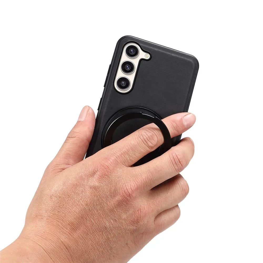 DENIOR A14 For Samsung Galaxy S23+ Magnetic Case Rotary Kickstand Leather PC TPU Phone Cover - Black - 5