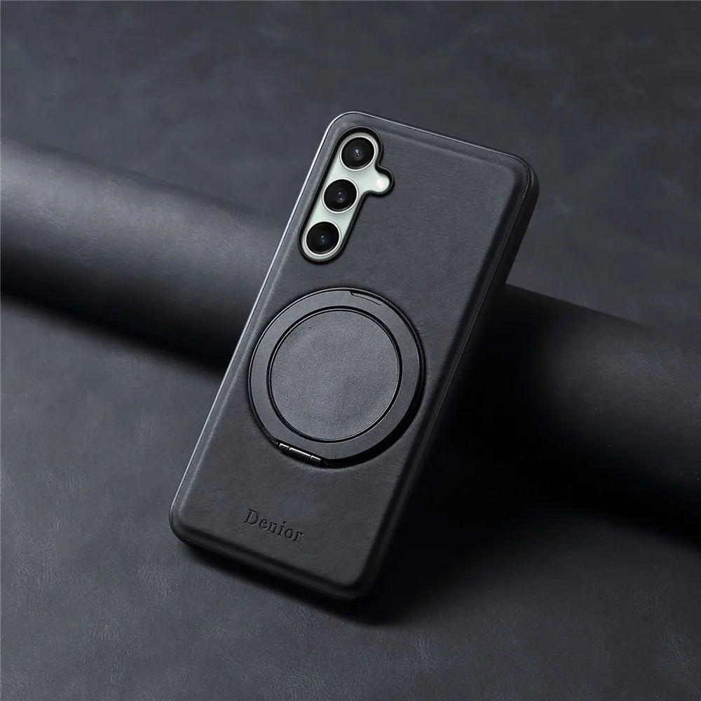 DENIOR A14 For Samsung Galaxy S24 Magnetic Case Rotary Kickstand Leather PC TPU Phone Cover - Black - 7