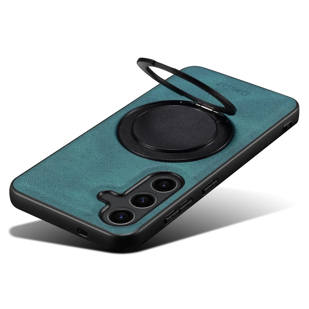 DENIOR A14 For Samsung Galaxy S25 Magnetic Case Rotary Kickstand Leather PC TPU Phone Cover - Blue - 4