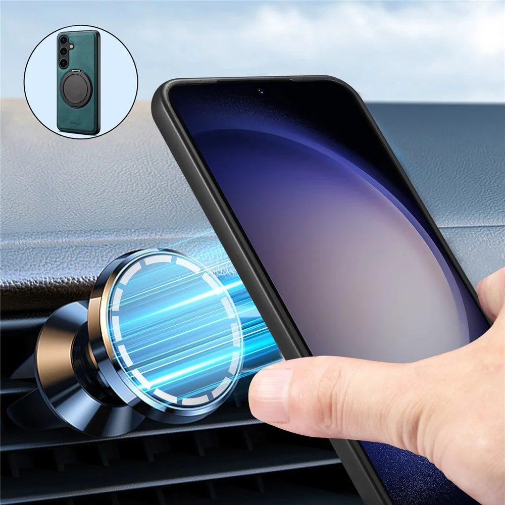 DENIOR A14 For Samsung Galaxy S25+ Magnetic Case Rotary Kickstand Leather PC TPU Phone Cover - Blue - 7