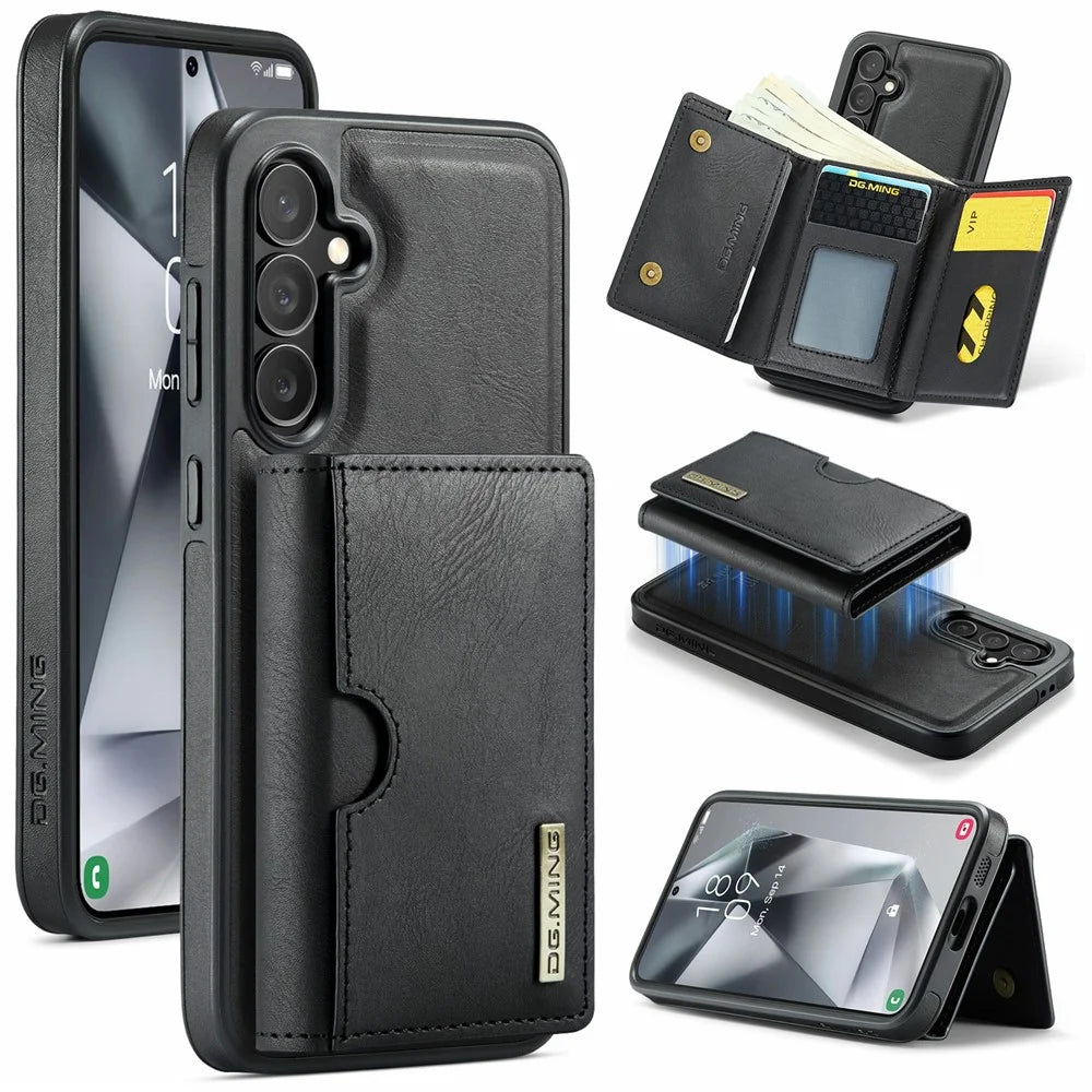 DG.MING M6 Series For Samsung Galaxy S24 Case Magnetic Wallet PU + PC + TPU Phone Cover - Black - 1