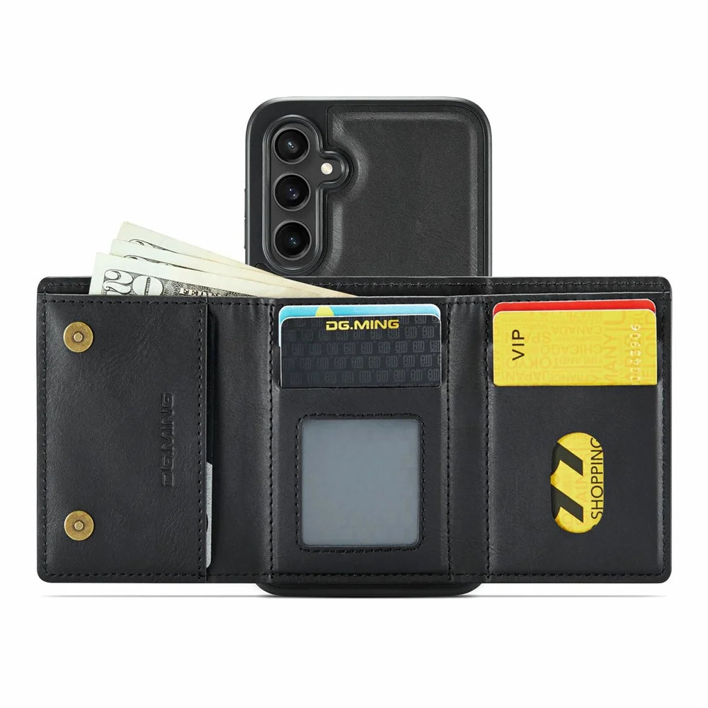 DG.MING M6 Series For Samsung Galaxy S24 Case Magnetic Wallet PU + PC + TPU Phone Cover - Black - 2