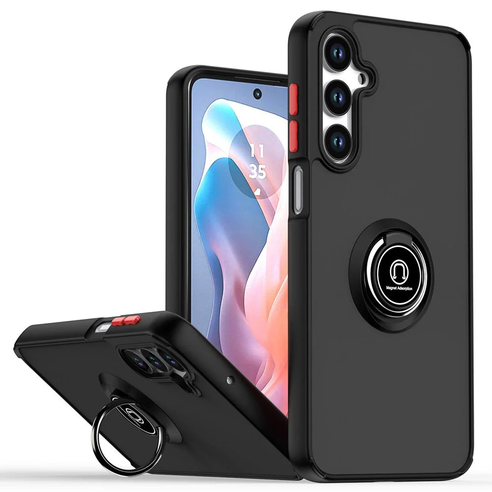 For Samsung Galaxy S25 Case PC + TPU Ring Kickstand Anti Drop Phone Back Cover - Black  /  Red - 1