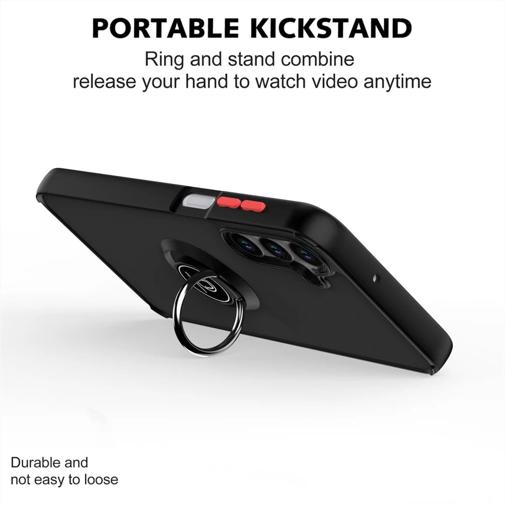 For Samsung Galaxy S25 Case PC + TPU Ring Kickstand Anti Drop Phone Back Cover - Black  /  Red - 2