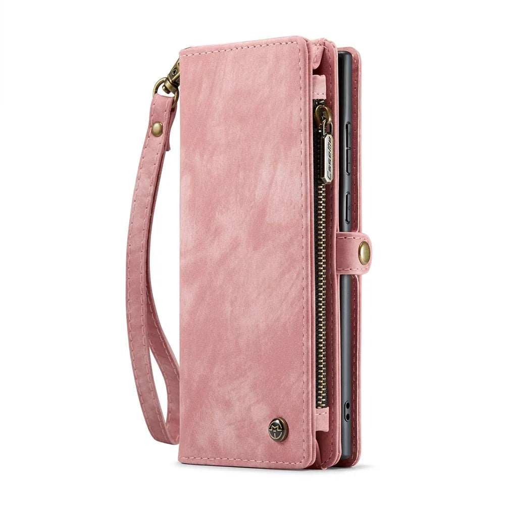 CASEME For Samsung Galaxy S25 Ultra Phone Cases  008 Leather Cover with Detachable Wallet and Strap - Pink - 2