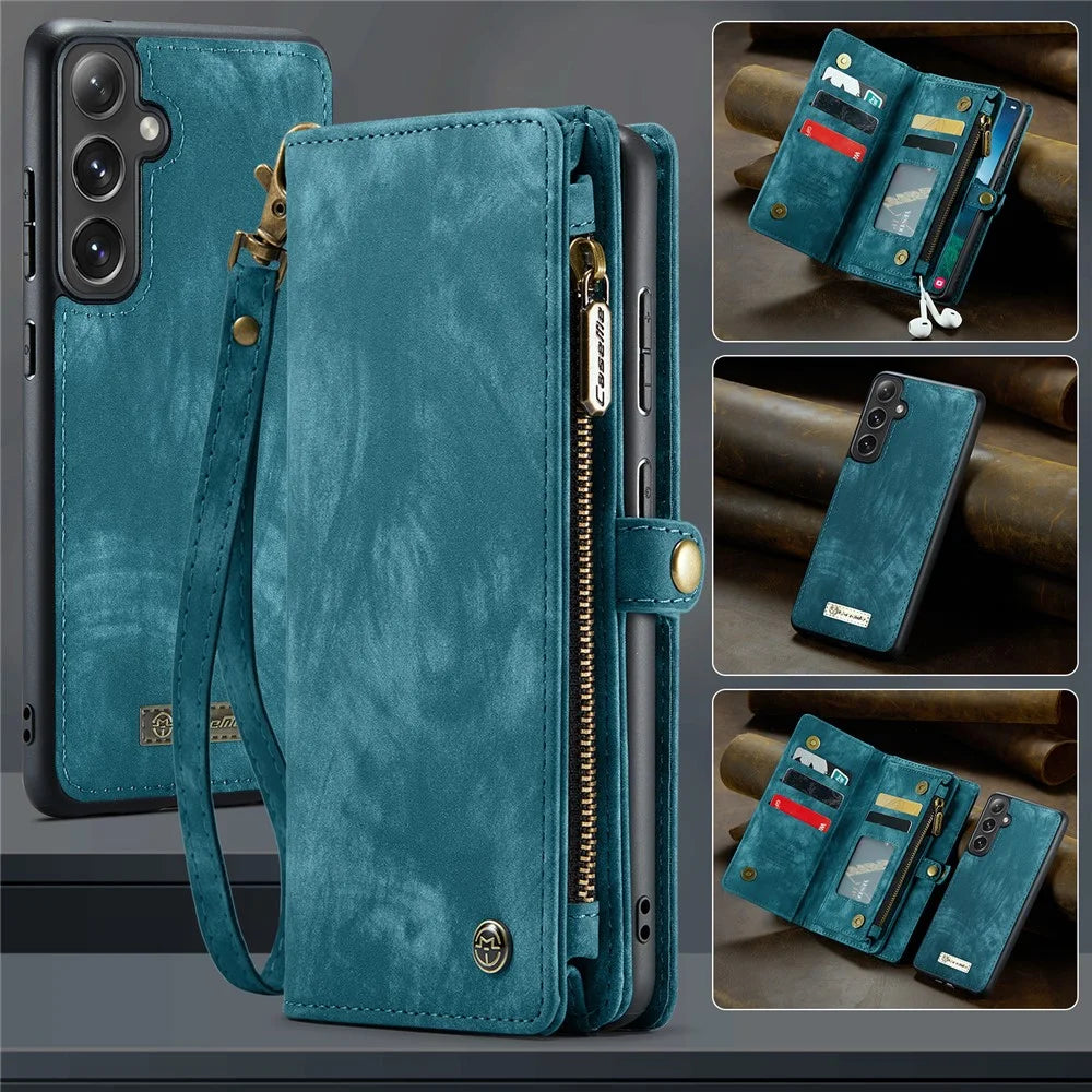 CASEME For Samsung Galaxy S25 Phone Cases  008 Leather Cover with Detachable Wallet and Strap - Blue - 5