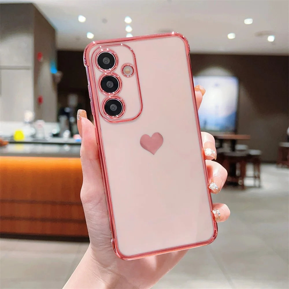 For Samsung Galaxy S25 Case TPU Phone Back Cover Electroplating Heart Pattern - Rose Pink - 1