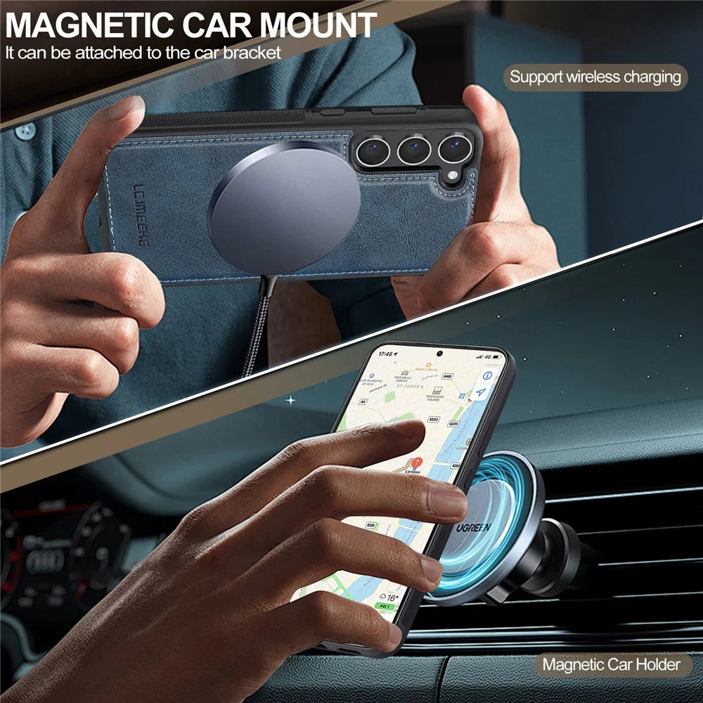 LC.IMEEKE For Samsung Galaxy S23+ Magnetic Case Leather TPU Back Cover - Blue - 3