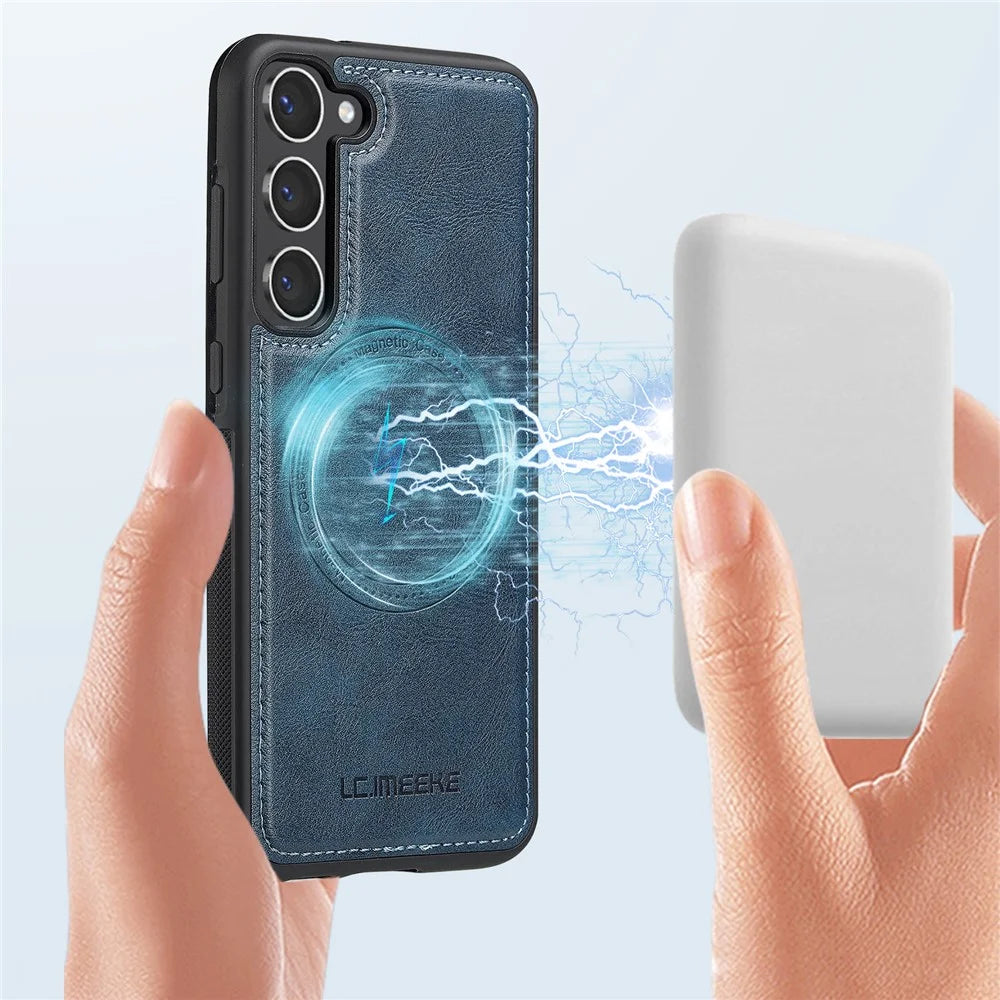 LC.IMEEKE For Samsung Galaxy S23+ Magnetic Case Leather TPU Back Cover - Blue - 7
