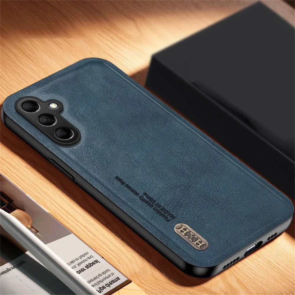 For Samsung Galaxy S24 FE Case Retro Texture Matte TPU + PU Leather Back Cover Support Magnetic Car Holder - Blue - 2