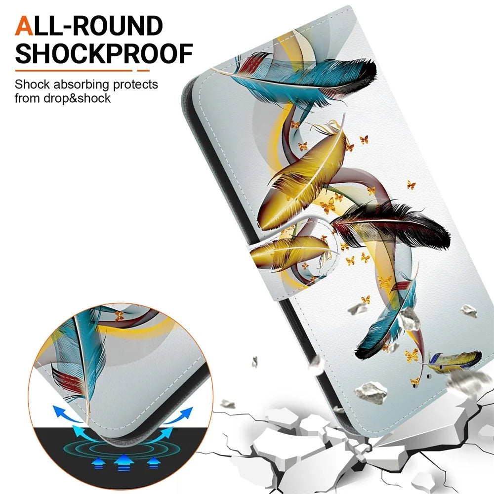 For Samsung Galaxy A25 5G (Global) (161.0 x 76.5 x 8.3mm) Case Pattern Printing Leather Wallet Phone Cover with Lanyard - Golden Butterfly Feather - 4