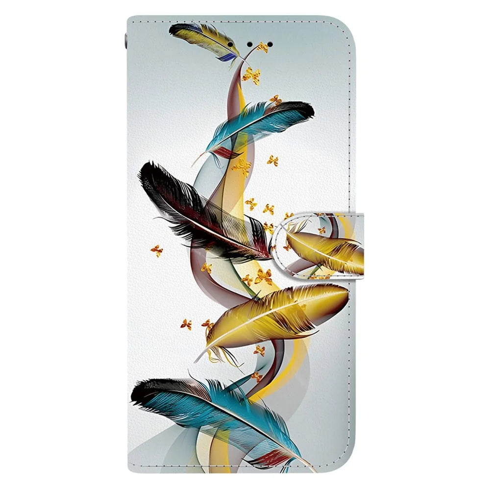 For Samsung Galaxy A25 5G (Global) (161.0 x 76.5 x 8.3mm) Case Pattern Printing Leather Wallet Phone Cover with Lanyard - Golden Butterfly Feather - 7