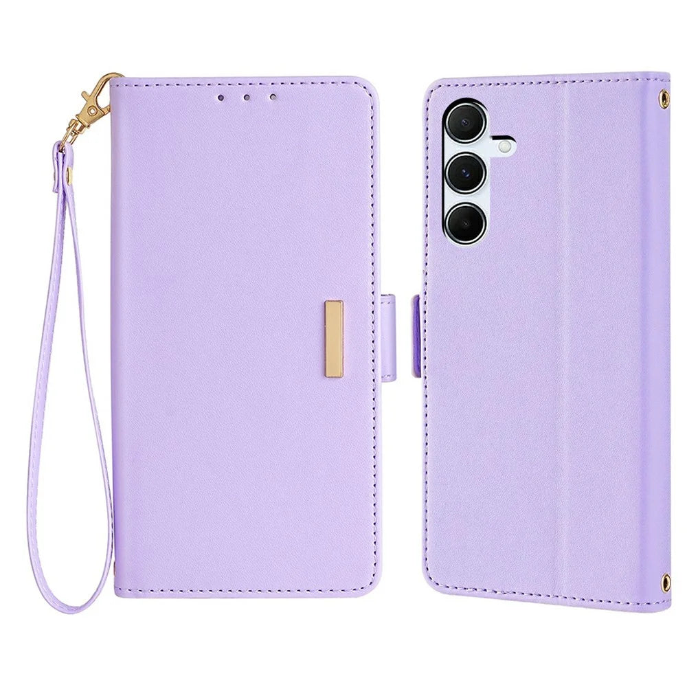 For Samsung Galaxy A26 5G Leather Wallet Case RFID Blocking Stand Cover with Hand Strap - Purple - 1