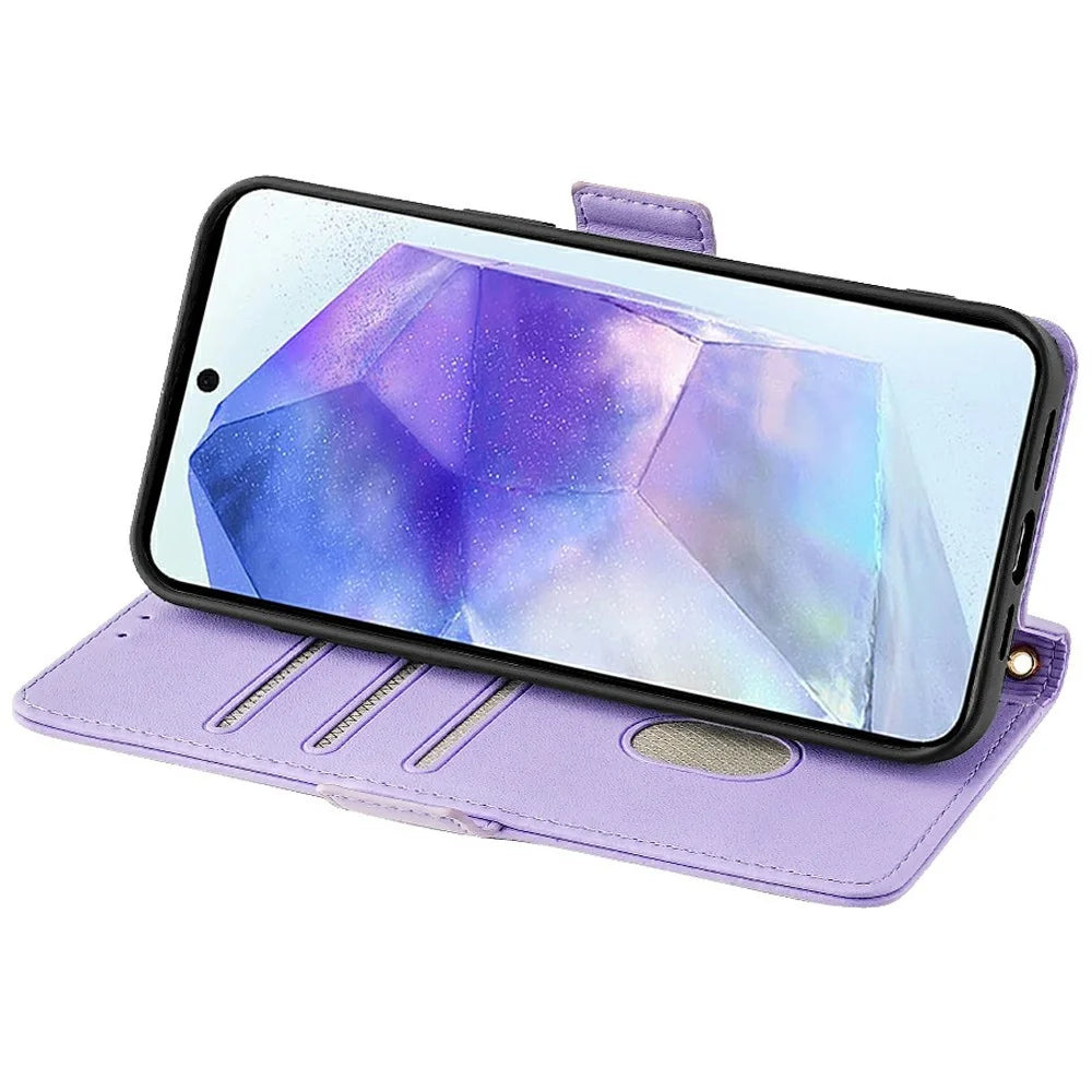 For Samsung Galaxy A26 5G Leather Wallet Case RFID Blocking Stand Cover with Hand Strap - Purple - 4