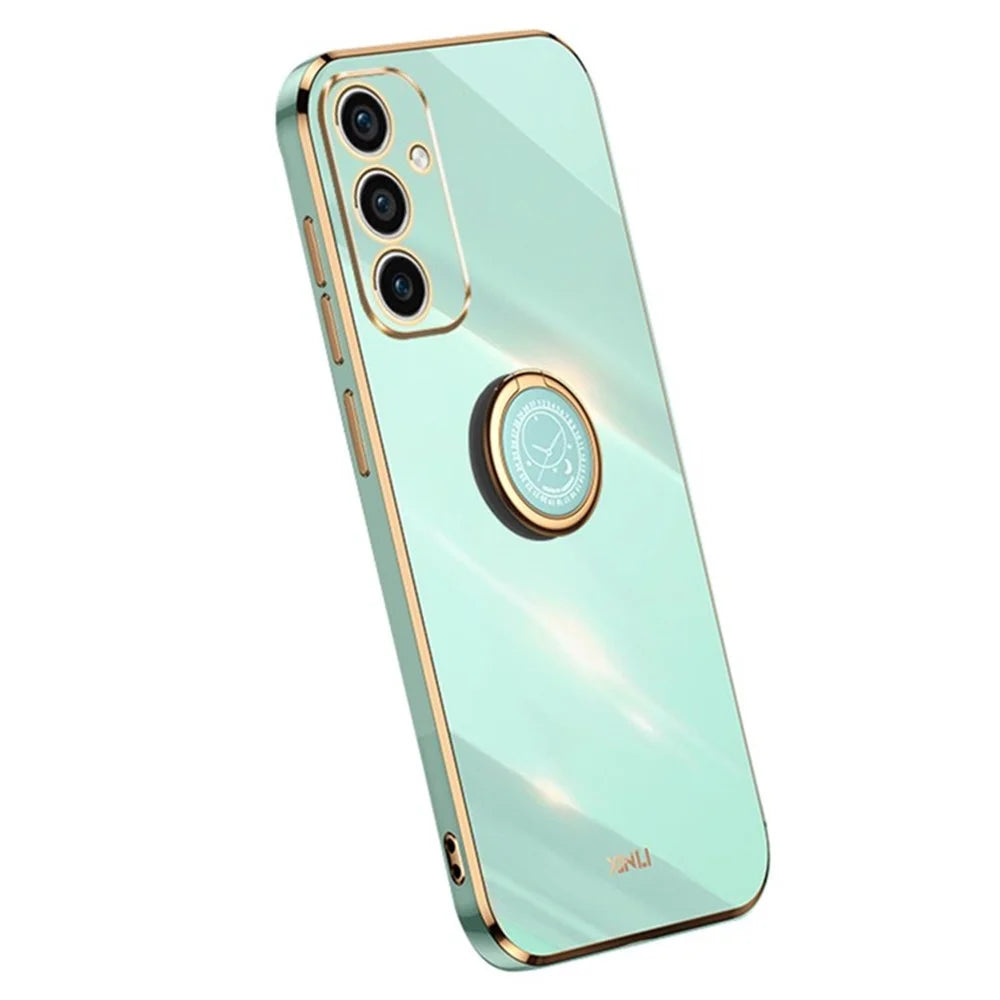 XINLI For Samsung Galaxy A56 5G Case Ring Kickstand Electroplating TPU Phone Cover - Cyan - 1