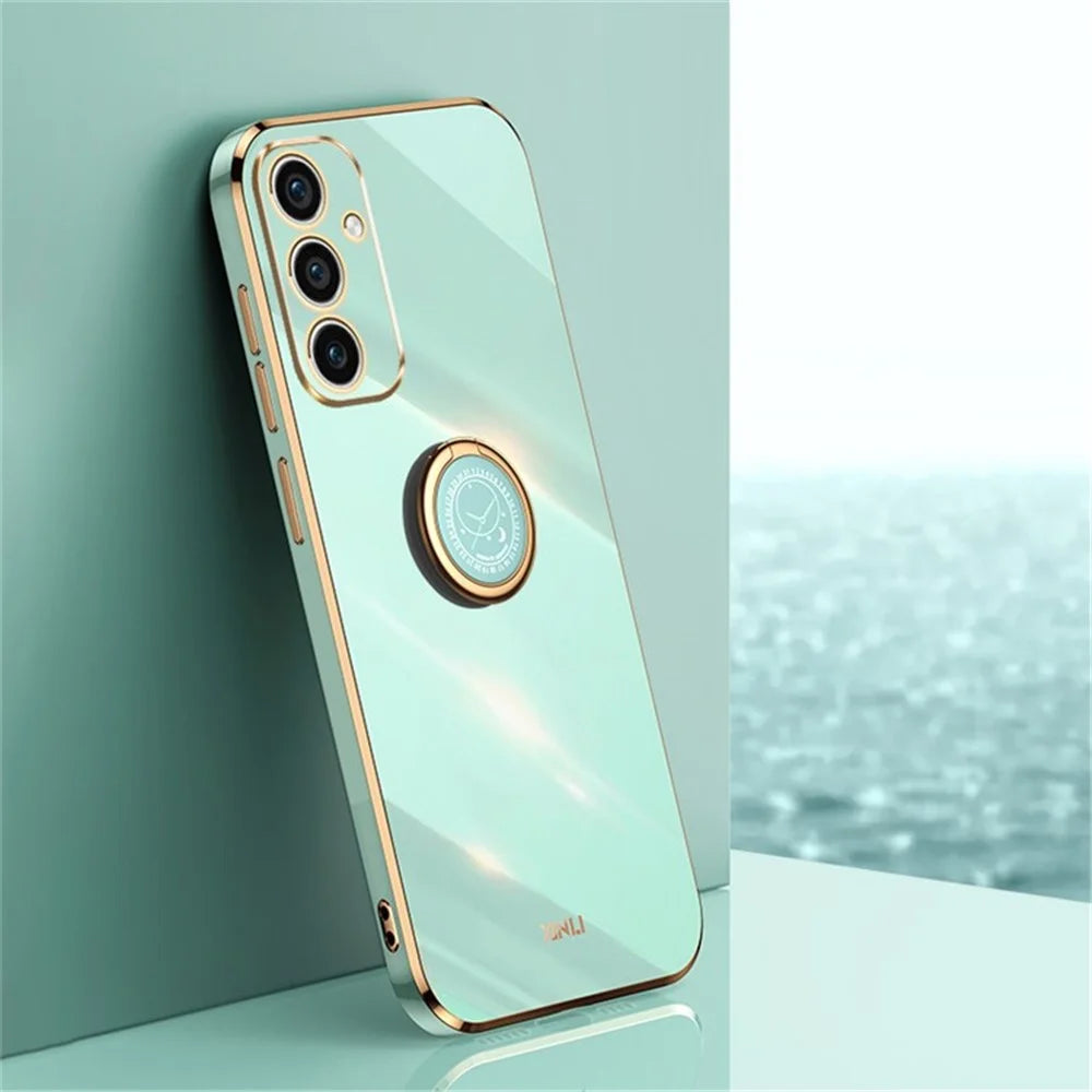 XINLI For Samsung Galaxy A56 5G Case Ring Kickstand Electroplating TPU Phone Cover - Cyan - 2