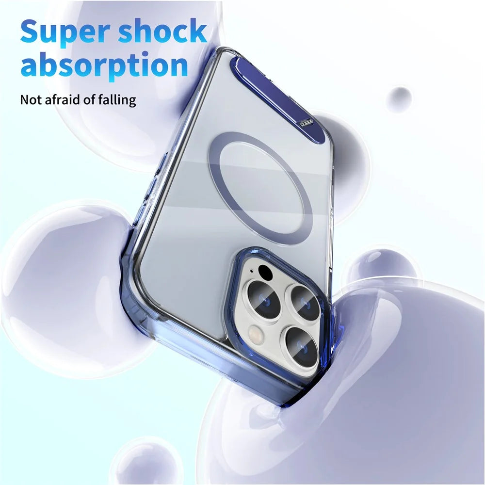 For iPhone 16 Pro Case Compatible with MagSafe Folding Kickstand Anti Drop PC + TPU Back Cover - Blue - 5