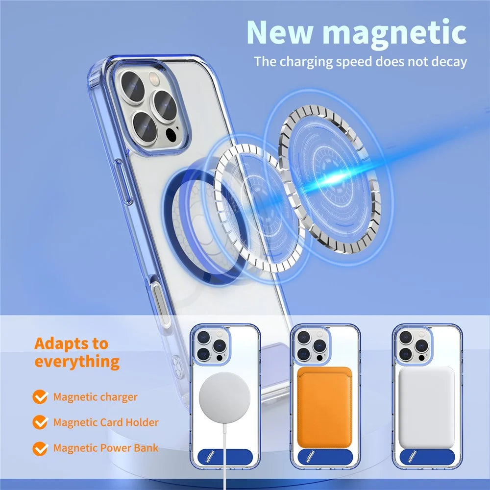 For iPhone 16 Pro Case Compatible with MagSafe Folding Kickstand Anti Drop PC + TPU Back Cover - Blue - 7