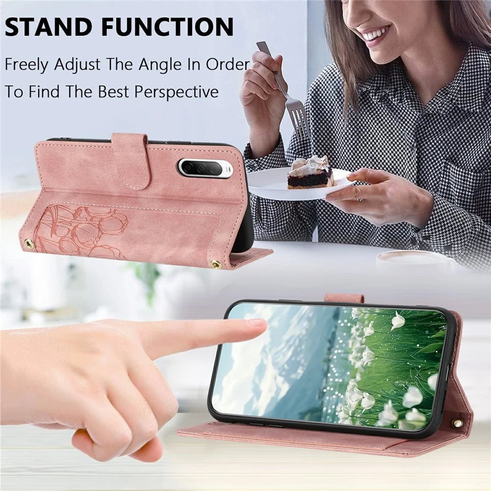 For Sony Xperia 10 V Tulip Leather Case Phone Cover with 5 Card Slots Wallet - Pink - 4