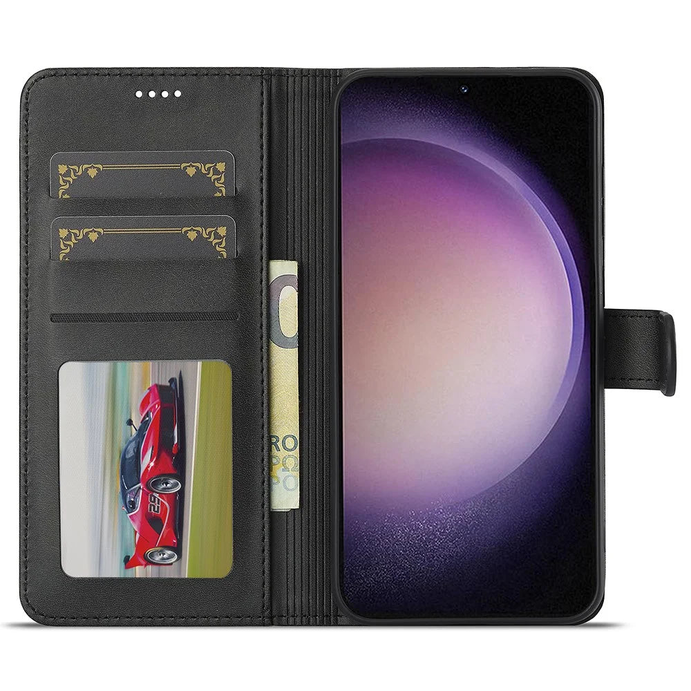 LC.IMEEKE For Samsung Galaxy A56 5G Case Calf Texture PU Leather Stand Wallet Phone Cover - Black - 2