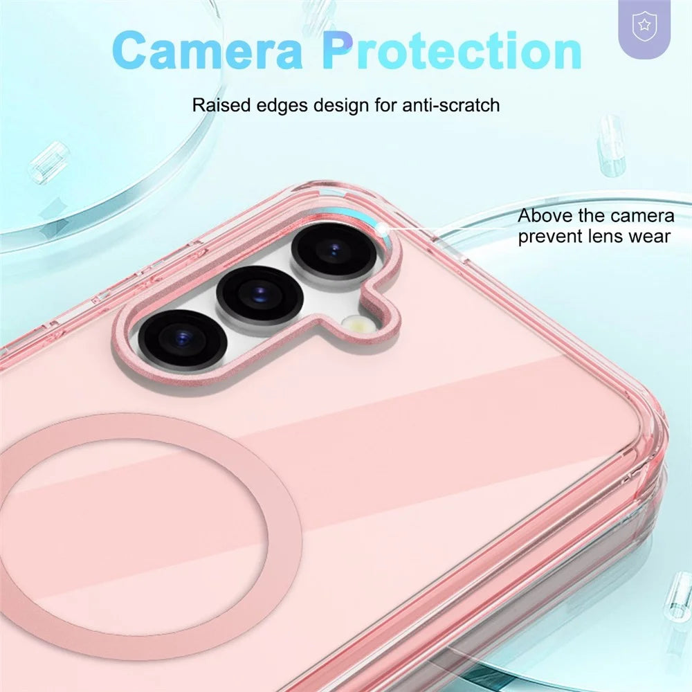 For Samsung Galaxy S25 Magnetic Case PC+TPU Clear Phone Cover (Without PET Screen Film) - Pink - 4