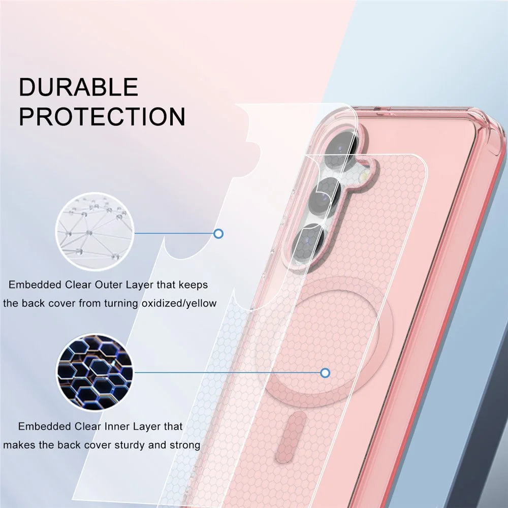 For Samsung Galaxy S25 Magnetic Case PC+TPU Clear Phone Cover (Without PET Screen Film) - Pink - 7