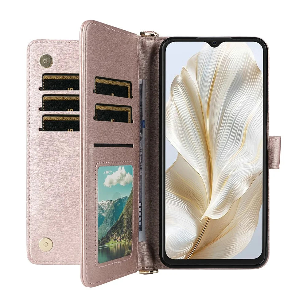 For Blackview Wave 8C Wallet Case with Shoulder / Wrist Strap Leather Phone Cover Stand - Pink - 2