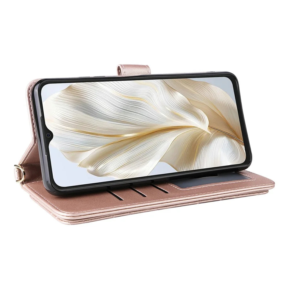 For Blackview Wave 8C Wallet Case with Shoulder / Wrist Strap Leather Phone Cover Stand - Pink - 5