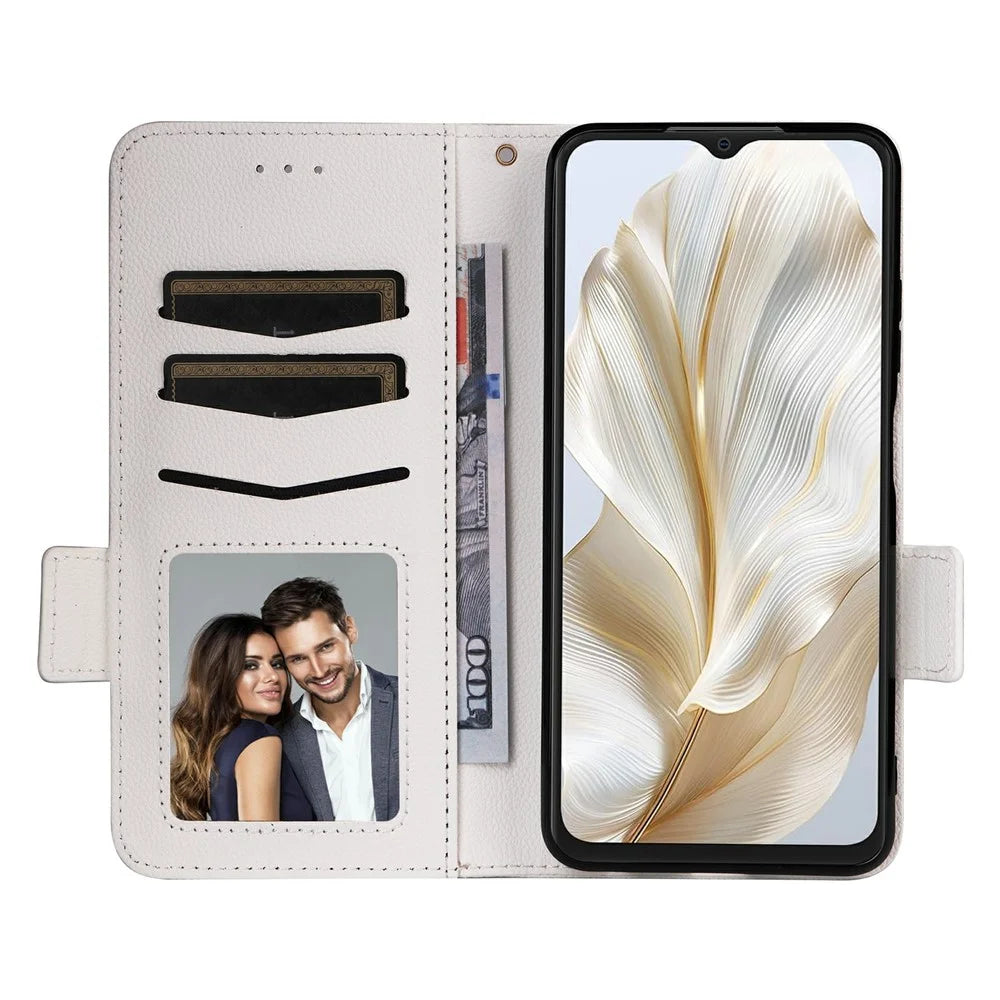 For Blackview Wave 8C Case with Wrist Strap Litchi Texture PU Leather Wallet Phone Cover - White - 2