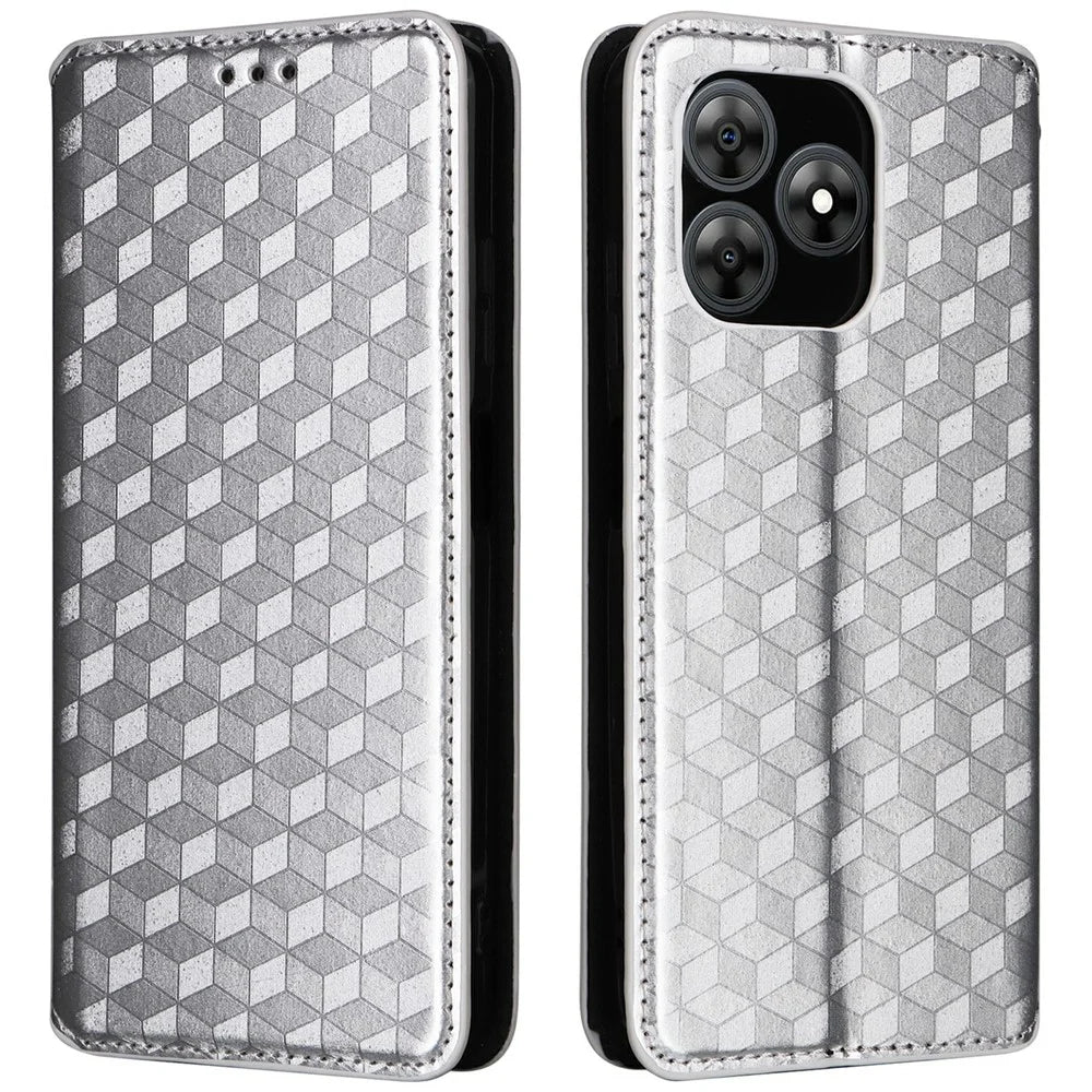 For Blackview Wave 8C Wallet Case Rhombus Imprinted Leather Phone Cover - Silver - 1