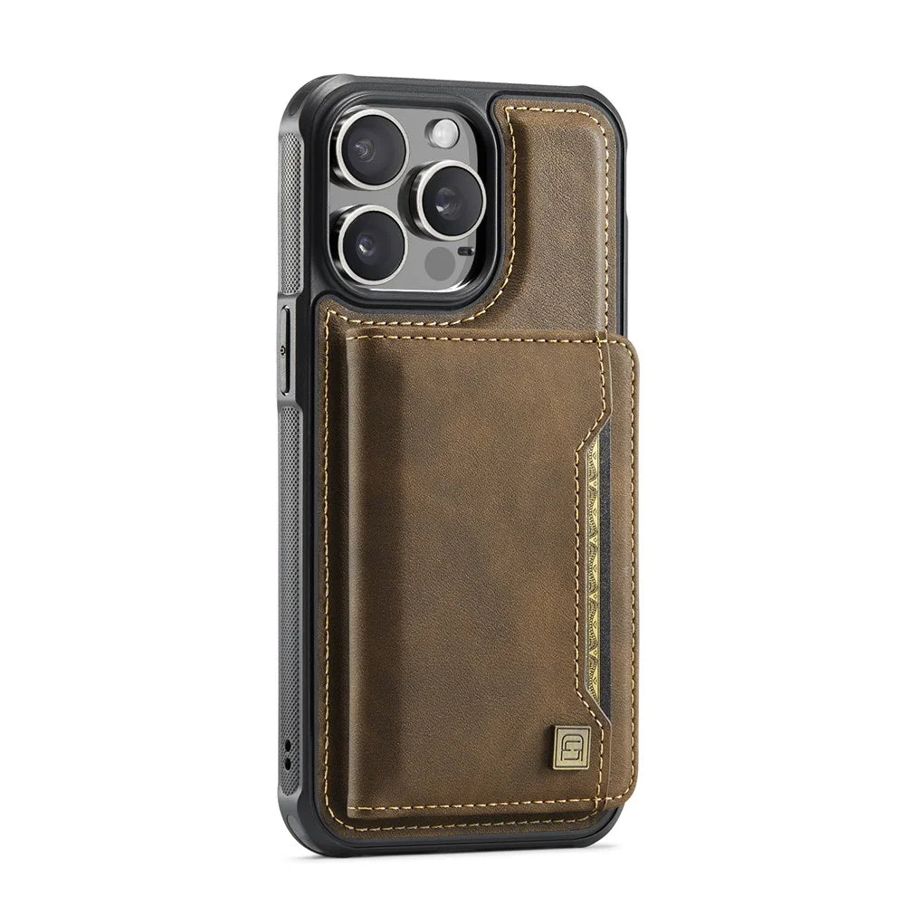 AUTSPACE For iPhone 14 Pro Case  A13 Vintage Leather Back Cover with Magnetic Detachable Card Bag - Coffee - 2
