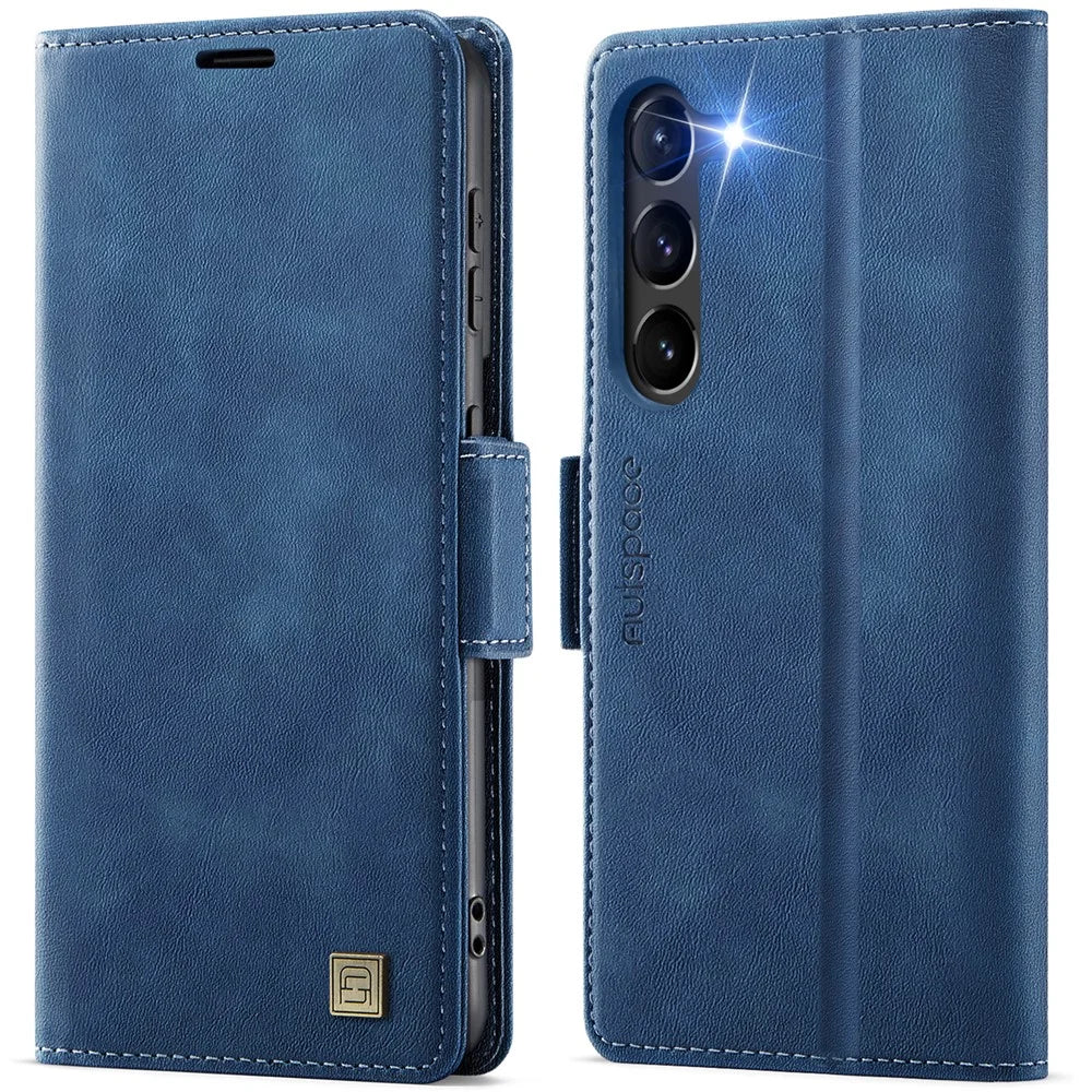 AUTSPACE For Samsung Galaxy S23 Case  A11 RFID Blocking Retro Leather Cell Phone Wallet Cover - Blue - 1