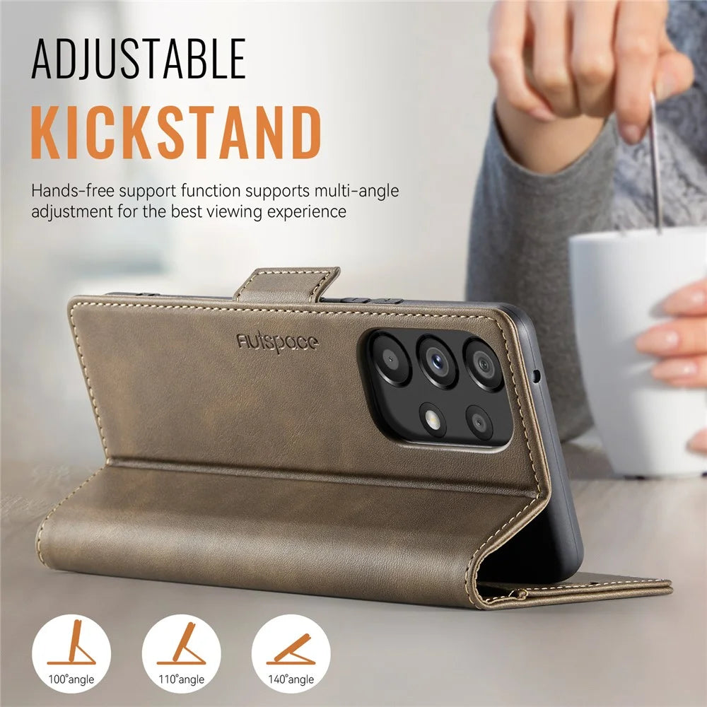 AUTSPACE For Samsung Galaxy A53 5G Case  A11 RFID Blocking Retro Leather Cell Phone Wallet Cover - Brown - 5