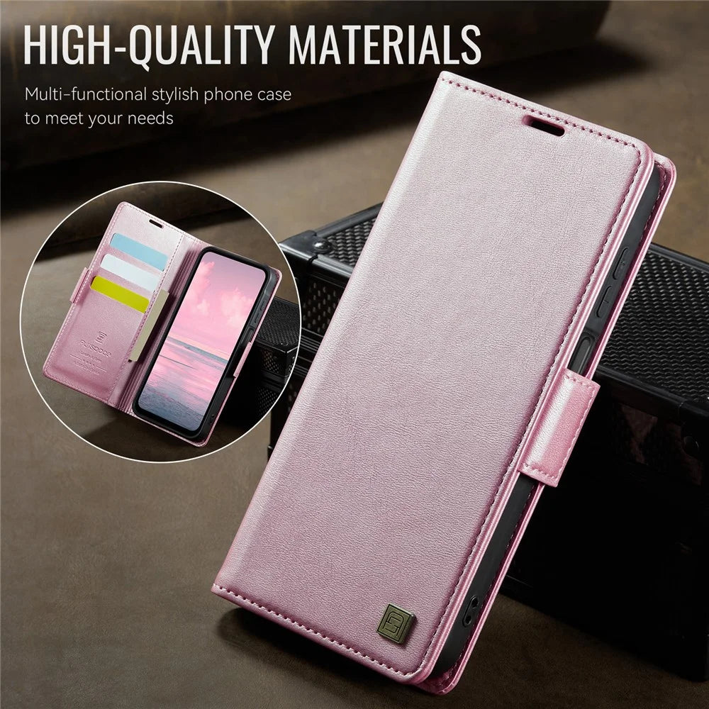 AUTSPACE For Samsung Galaxy A14 4G / Galaxy A14 5G Case  A11 RFID Blocking Retro Leather Cell Phone Wallet Cover - Pink - 3