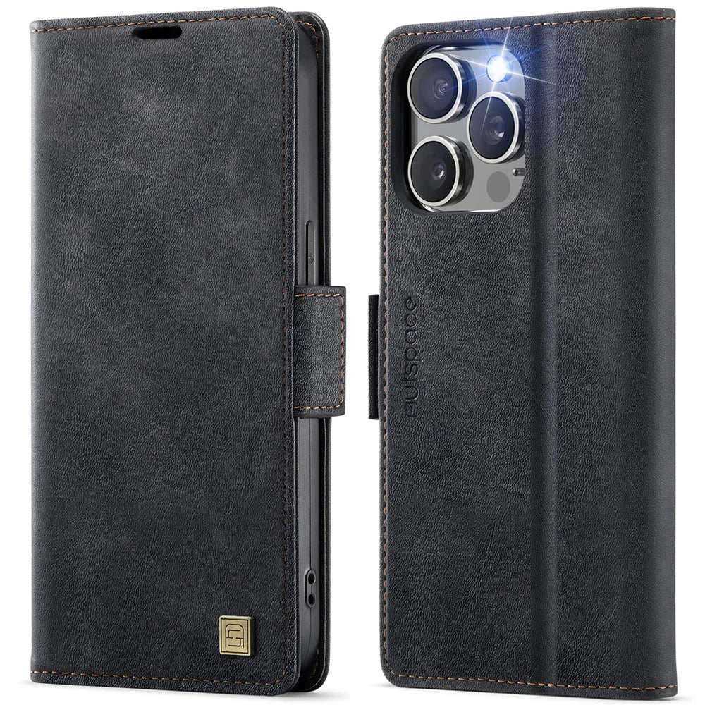 AUTSPACE For iPhone 12 Pro Max 6.7 inch Case  A11 RFID Blocking Retro Leather Cell Phone Wallet Cover - Black - 1
