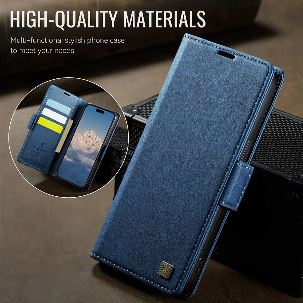 AUTSPACE For iPhone 13 Pro 6.1 inch Case  A11 RFID Blocking Retro Leather Cell Phone Wallet Cover - Blue - 3