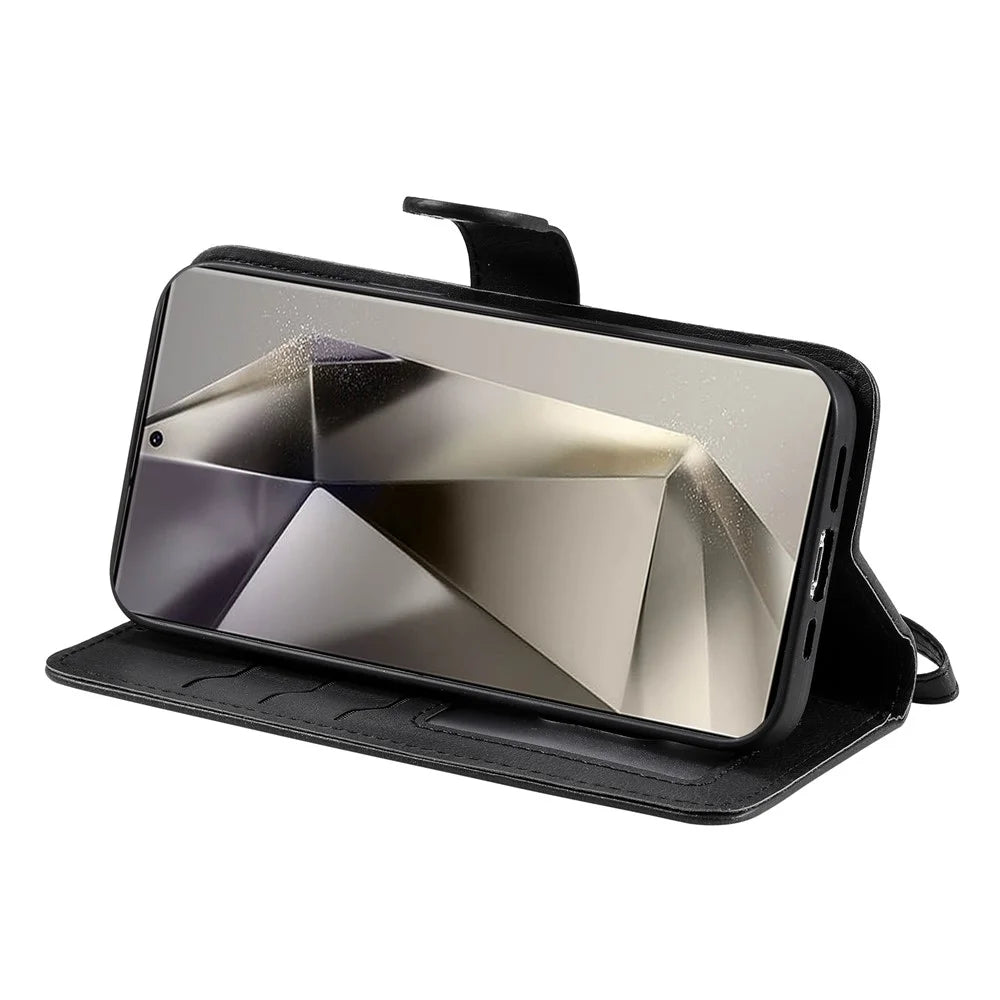 For itel S25 Ultra Case 2 in 1 Detachable Magnetic Leather Wallet Mobile Cover with Strap - Black - 6