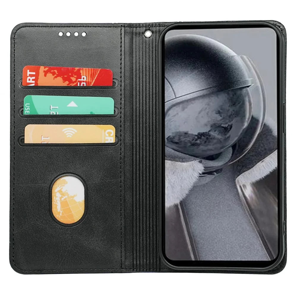 For OnePlus Ace 5 5G / Ace 5 Pro 5G Case Hidden Magnetic Closure Calf Texture Leather Phone Cover - Black - 2