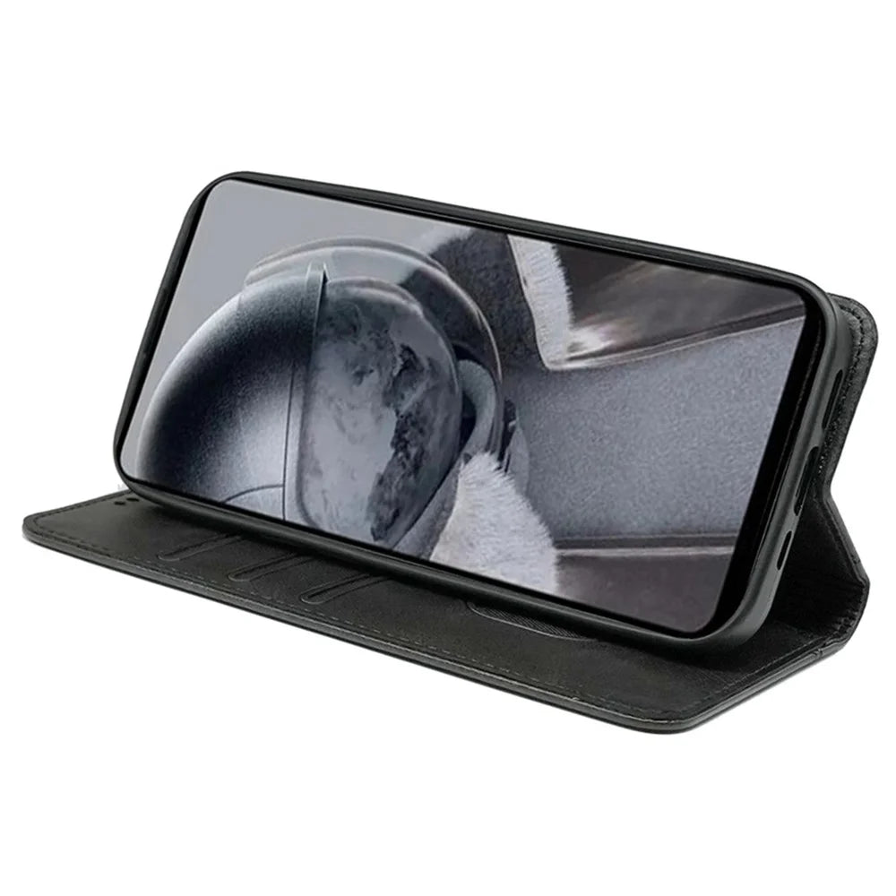 For OnePlus Ace 5 5G / Ace 5 Pro 5G Case Hidden Magnetic Closure Calf Texture Leather Phone Cover - Black - 3