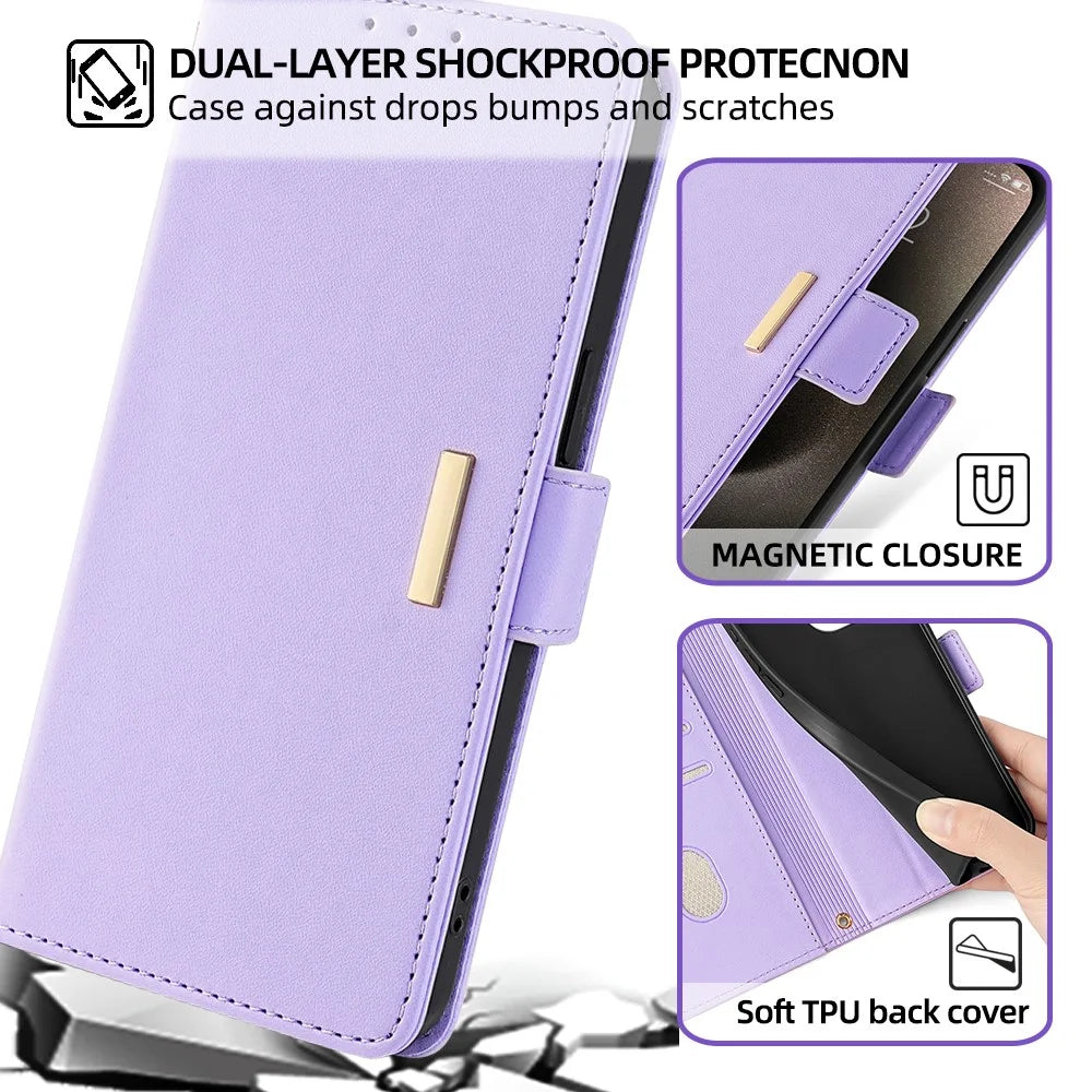 For Realme GT 7 Pro 5G Leather Wallet Case RFID Blocking Stand Cover with Hand Strap - Purple - 7