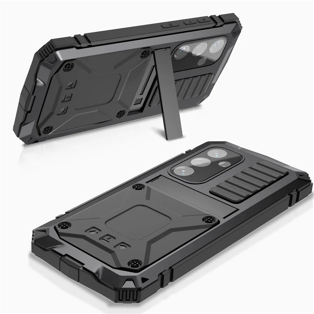 R-JUST For Samsung Galaxy S25+ Case PC + Silicone + Metal Kickstand Phone Cover with Tempered Glass Film - Black - 2