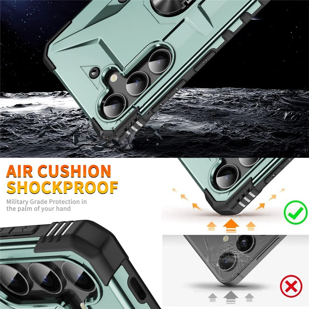For Samsung Galaxy S25+ Case PC+ TPU Anti-Drop Phone Cover with Ring Kickstand - Dark Green - 3