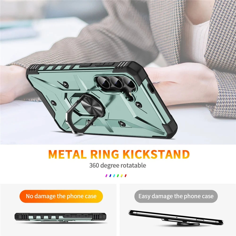 For Samsung Galaxy S25+ Case PC+ TPU Anti-Drop Phone Cover with Ring Kickstand - Dark Green - 7