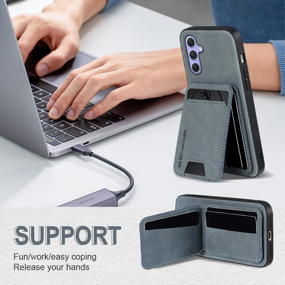 For Samsung Galaxy A35 5G Case Card Holder Kickstand Anti Drop PC + TPU + PU Leather Back Cover - Black - 4