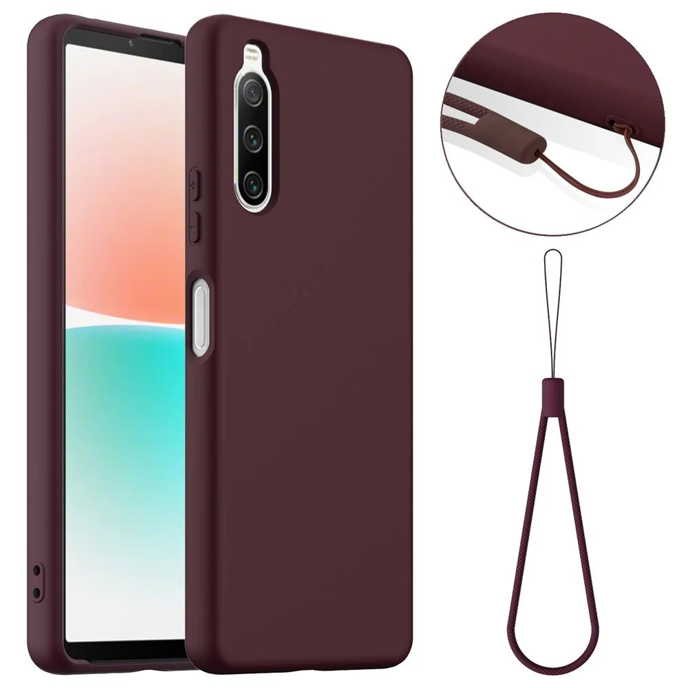 For Sony Xperia 10 IV 5G Magnetic Case Liquid Silicone Phone Cover with Lanyard - Wine Red - 1